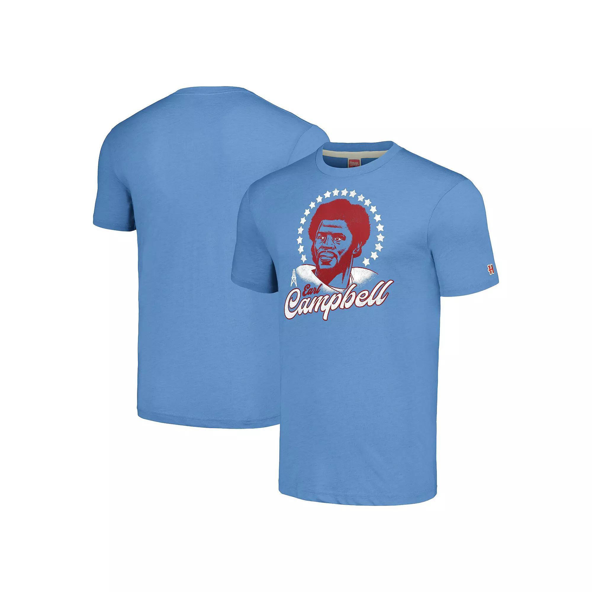 Mens Homage Earl Campbell Light Blue Houston Oilers Retired Player Caricature Tri-Blend T-Shirt Product Image