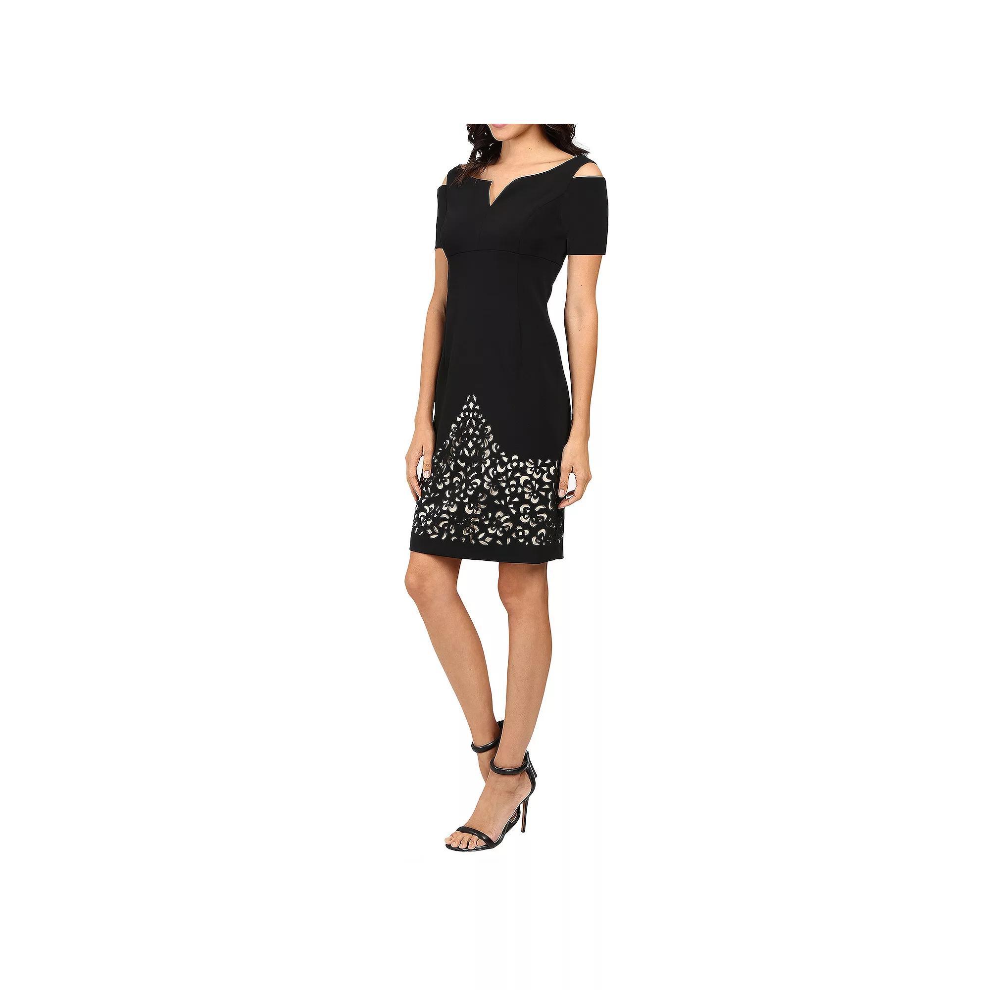 Women's Focus By Shani Cold Shoulder Cutout Sheath Dress, Size: 2, Black Nude Product Image
