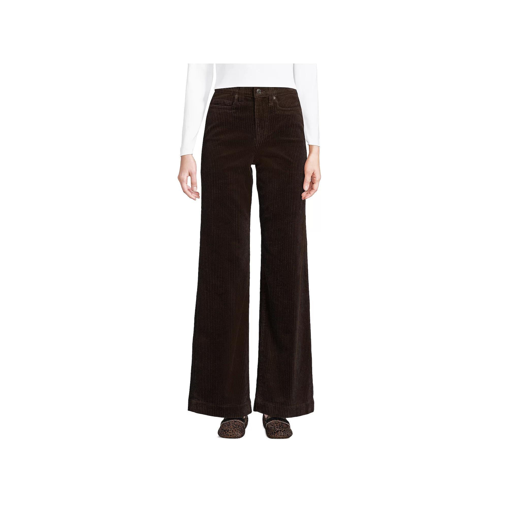 Women's Lands' End High Rise Wide Leg Corduroy Pants, Size: 8, Rich Brown Product Image