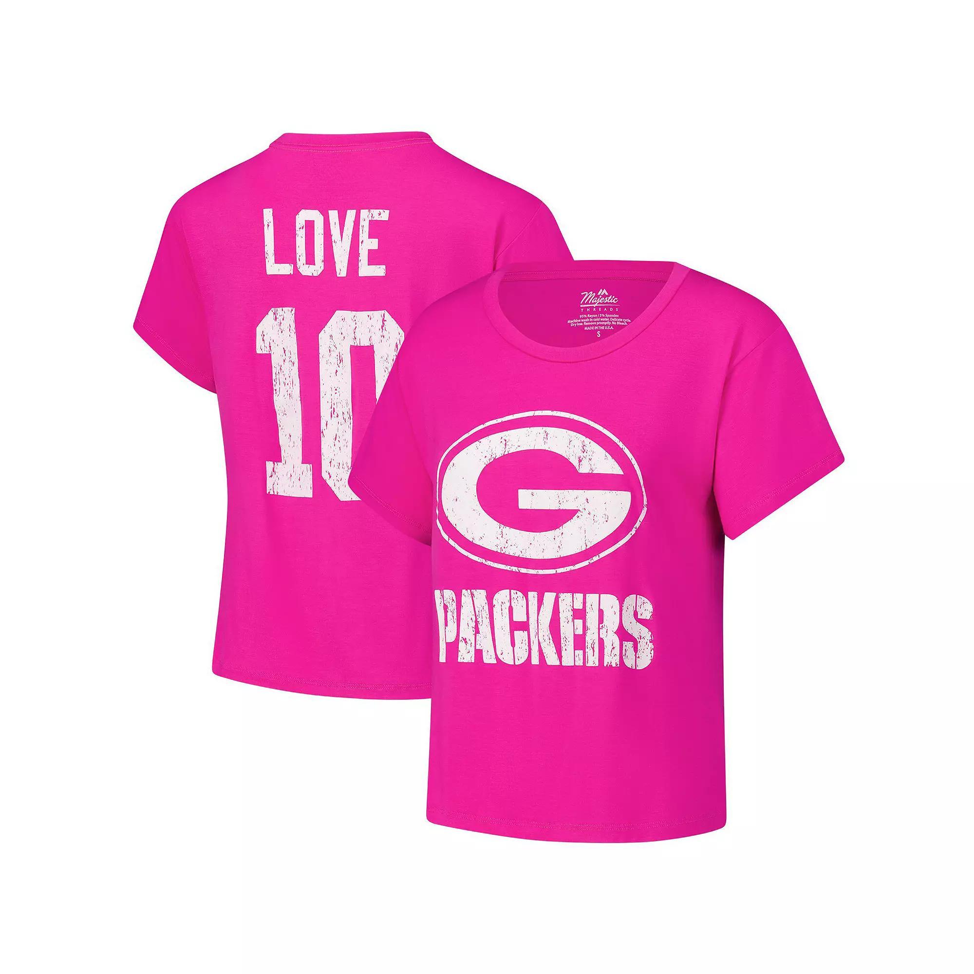 Women's Majestic Threads Jordan Love Pink Green Bay Packers Name & Number T-Shirt, Size: Medium Product Image