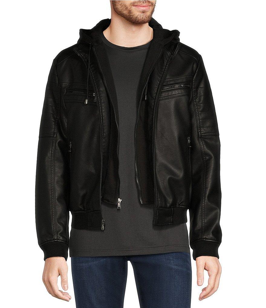 Murano PU Bomber with Knit Hood Faux Leather Jacket Product Image