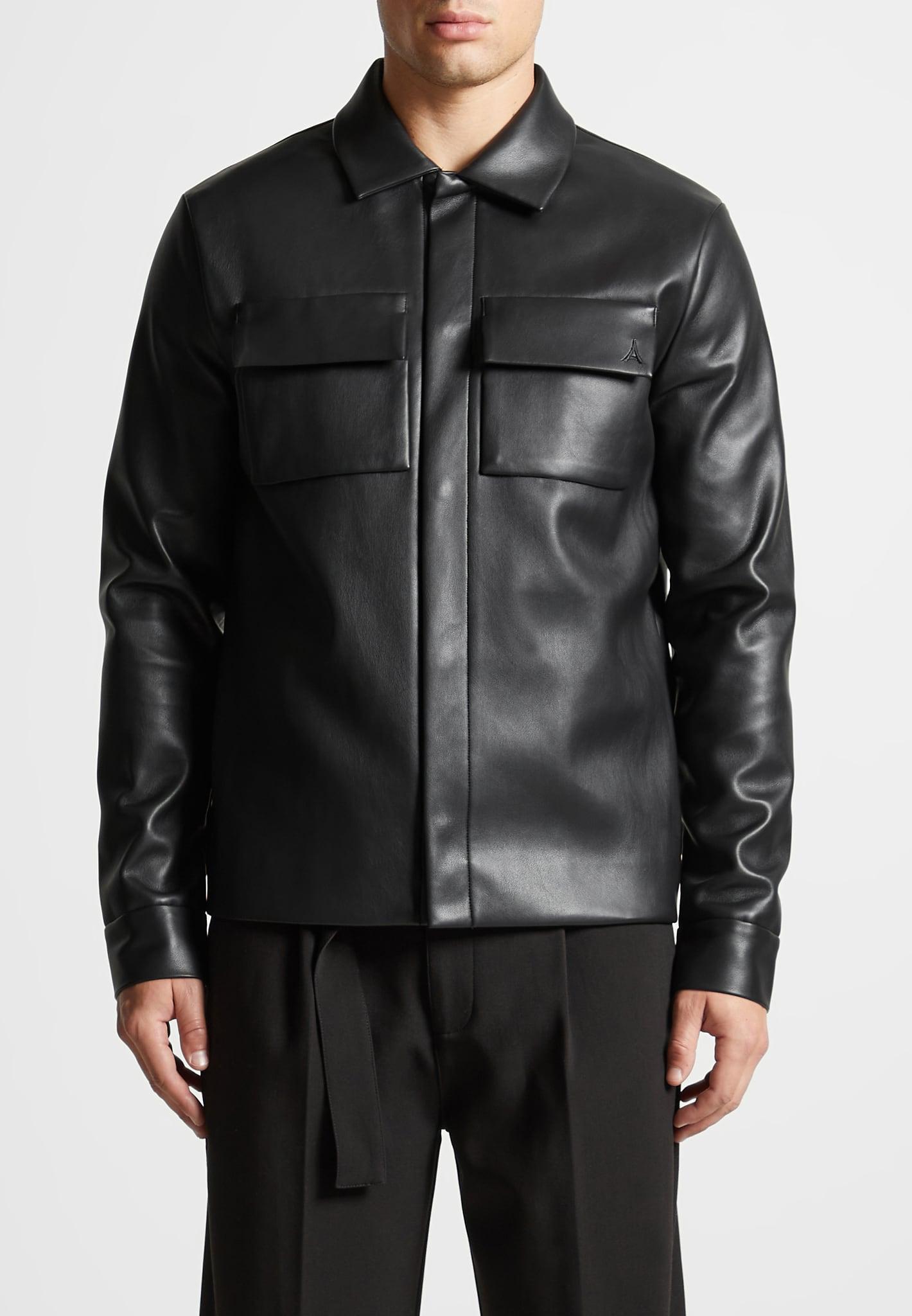 Leather Shirt Jacket - Black Male Product Image