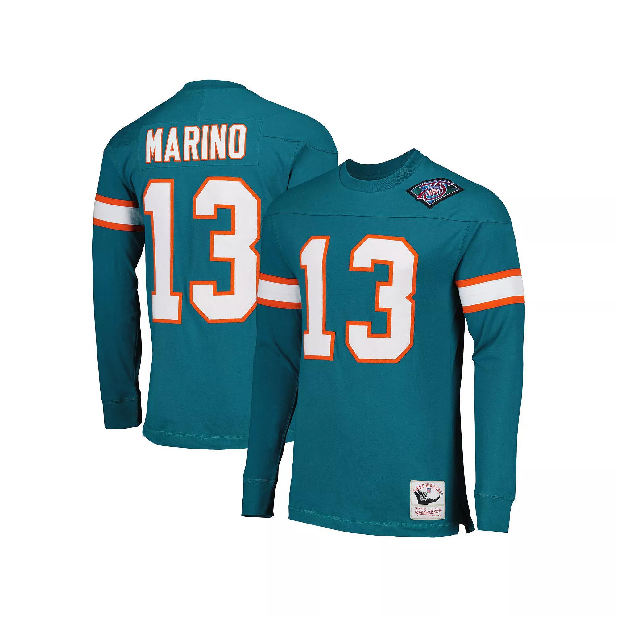 Men's Mitchell & Ness Dan Marino Aqua Miami Dolphins Throwback Retired Player Name & Number Long Sleeve Top, Size: Small, Turquoise A Product Image