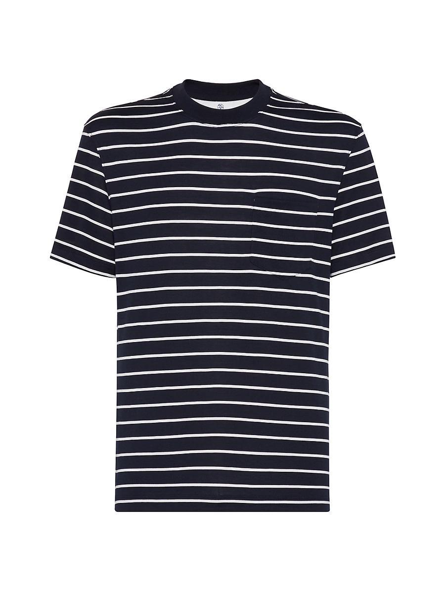 Mens Silk and Cotton Striped Jersey Crewneck T-Shirt Product Image