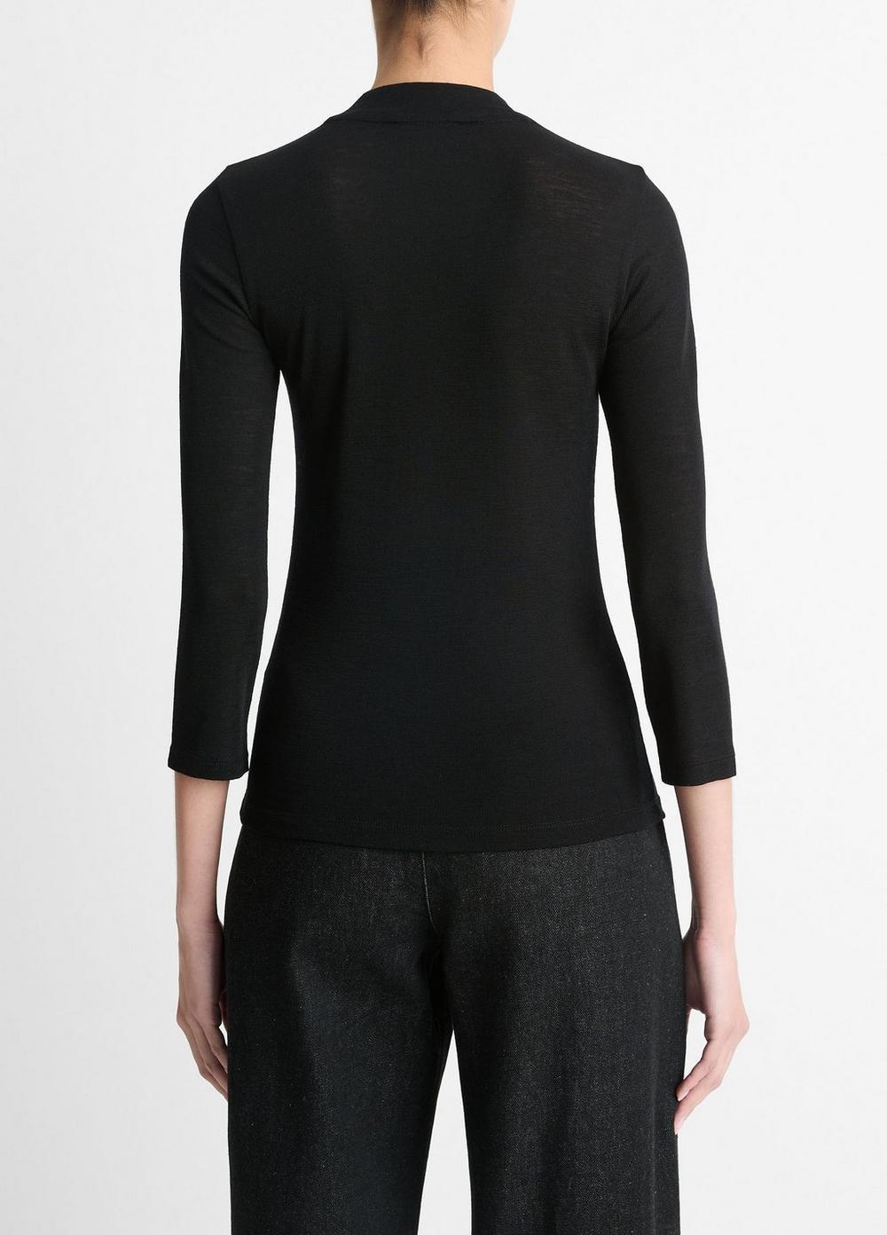 Womens Wool Three-quarter-Sleeve Mock-Neck Top, Dark Rosewood, Size M Vince Product Image