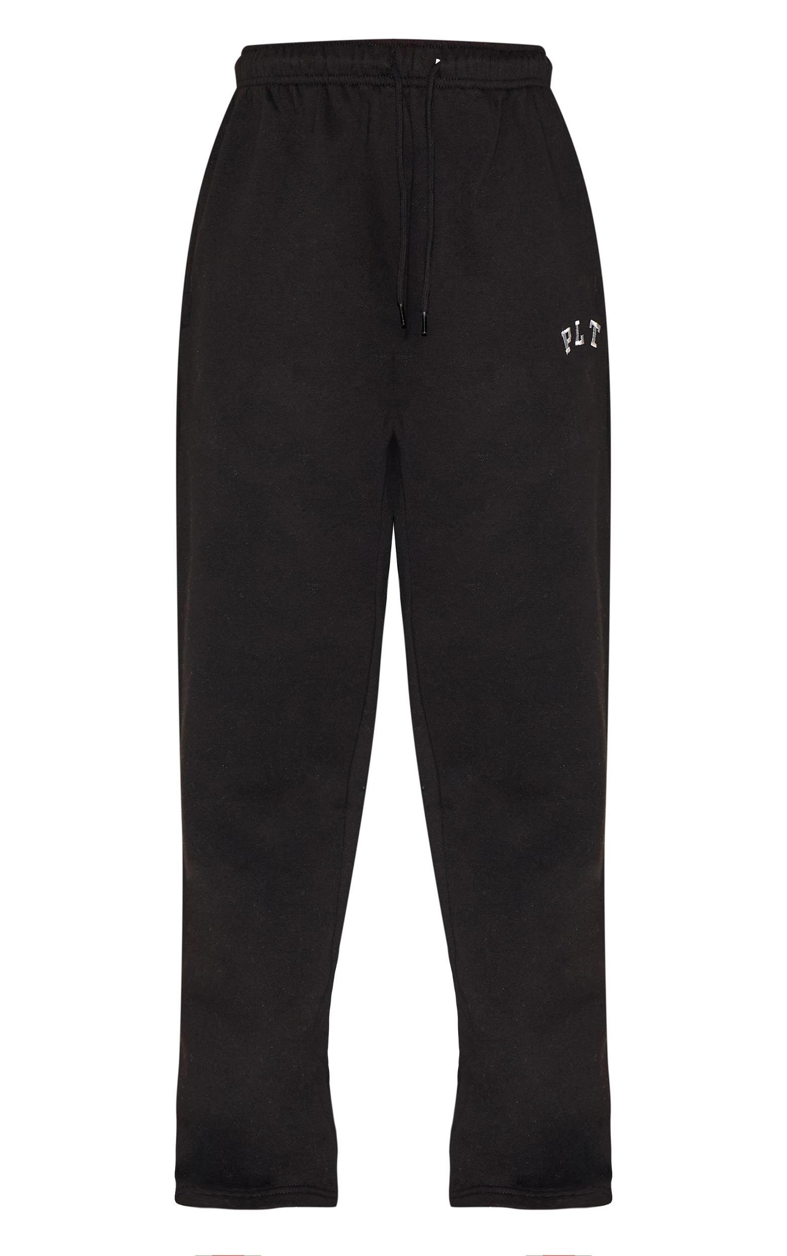 PRETTYLITTLETHING Black Logo Print Oversized Wide Leg Sweatpants Product Image