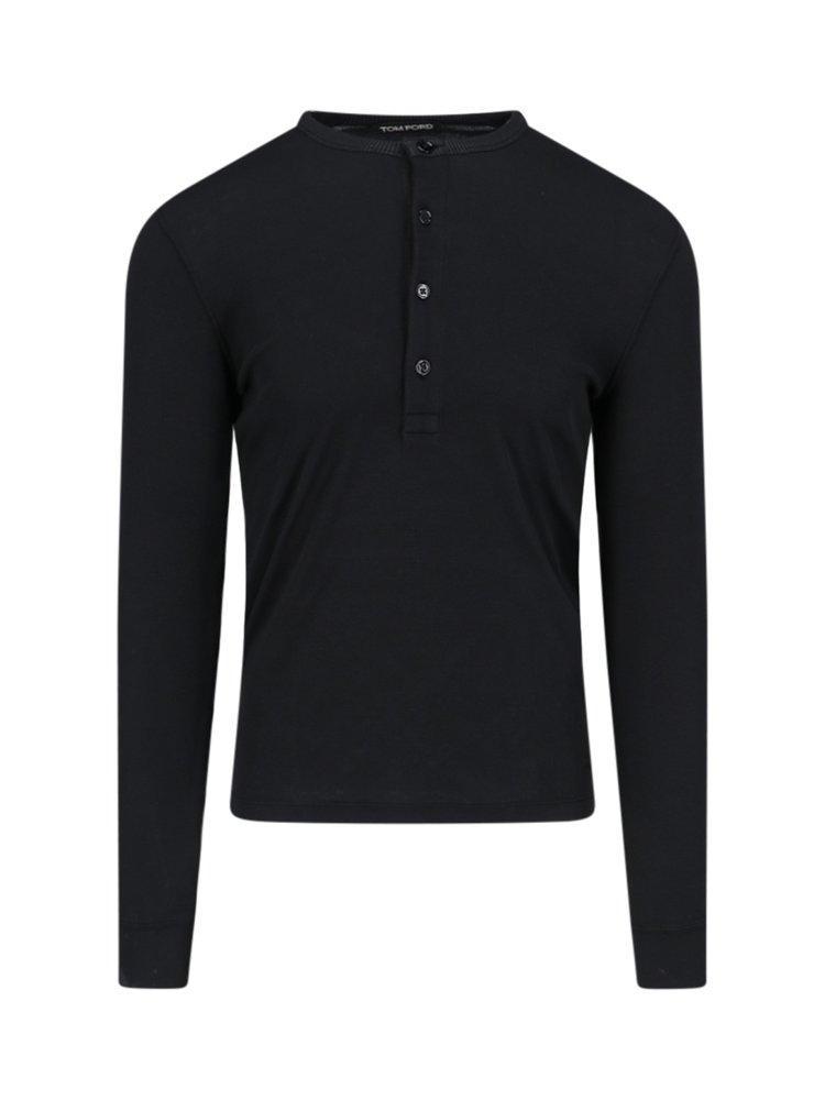 TOM FORD Satin Henley Shirt In Black Product Image