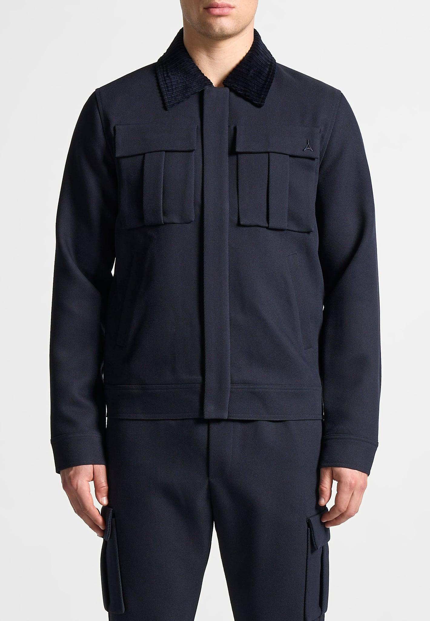 Twill Trucker Jacket with Velvet Collar - Navy Male Product Image