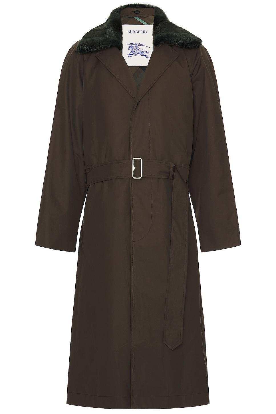 Mens Trench Coat with Faux-Fur Collar Product Image