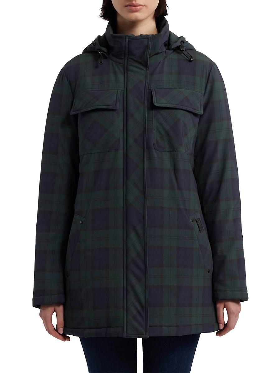 Womens Blackwatch Plaid Packable Hooded Jacket Product Image