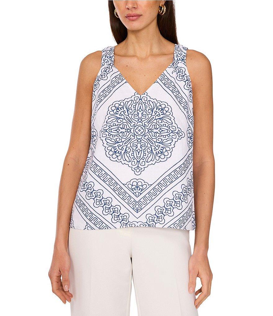 Vince Camuto Woven Printed V-Neck Sleeveless Tank Product Image