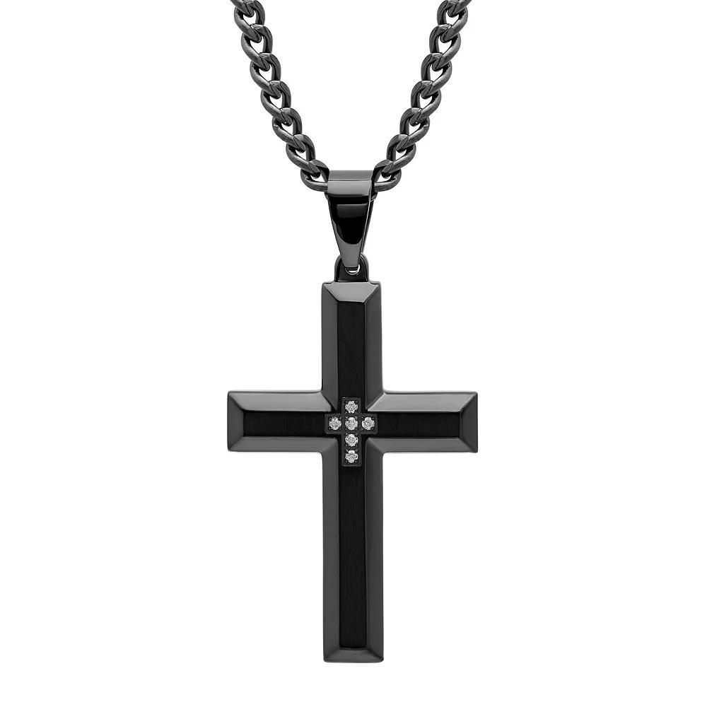 Men's Jewelry Nation Stainless Steel Diamond Accent Cross Pendant Necklace, Size: 24", Black White Product Image