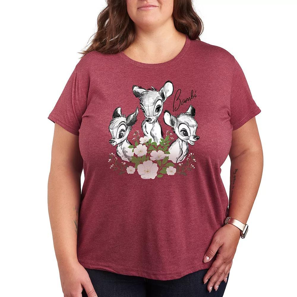 Disneys Bambi Plus Portrait Trio Graphic Tee, Womens Grey Dark Red Product Image