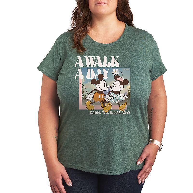 Disneys Mickey & Minnie Mouse Plus A Walk A Day Graphic Tee, Womens Grey Royal Blue Product Image