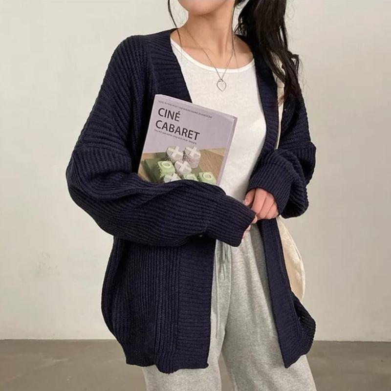 Plain Ribbed Open Front Cardigan Product Image