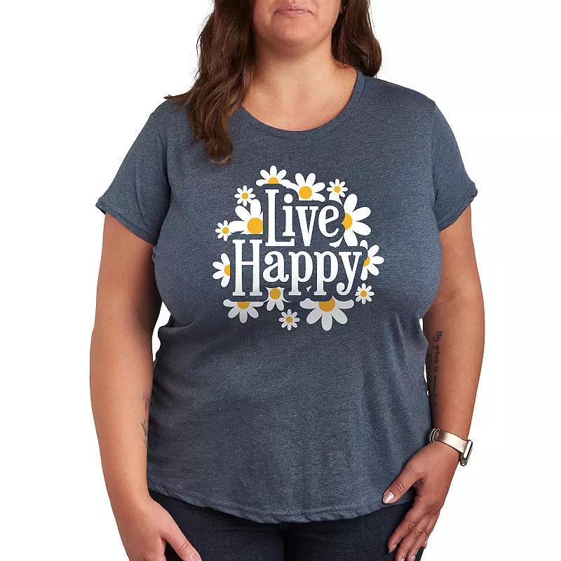 Plus Live Happy Daisies Graphic Tee, Womens Grey Blue Product Image