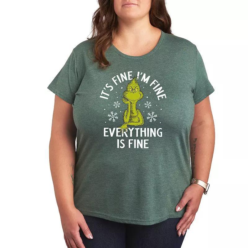 Plus Size Dr. Seuss Grinch It's Fine I'm Fine Graphic Tee, Women's, Size: 2XL, Grey Wine Product Image