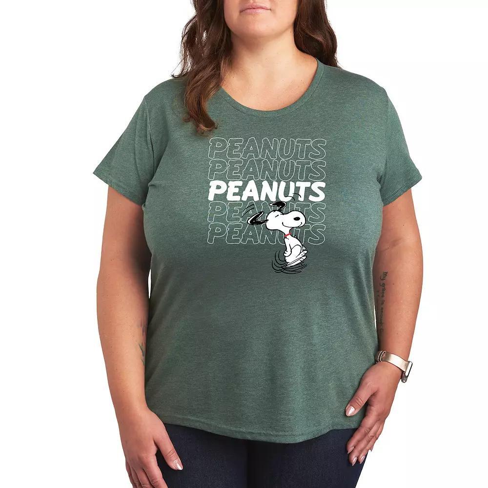 Womens Peanuts Snoopy Logo Repeat Graphic Tee, Girls Grey Green Product Image