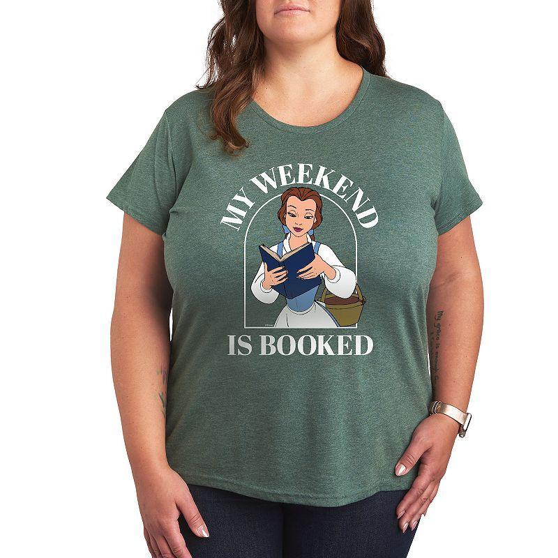 Disney Princess Belle Womens Weekend Graphic Tee, Girls Grey Green Product Image