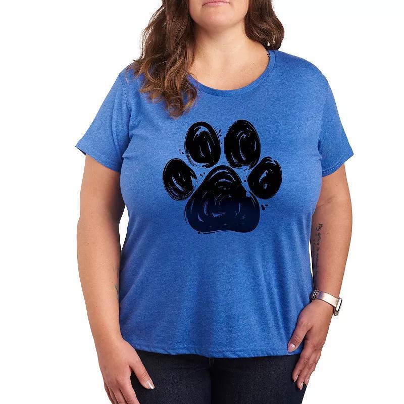 Plus Brushstroke Paw Print Graphic Tee, Womens Grey Gray Product Image