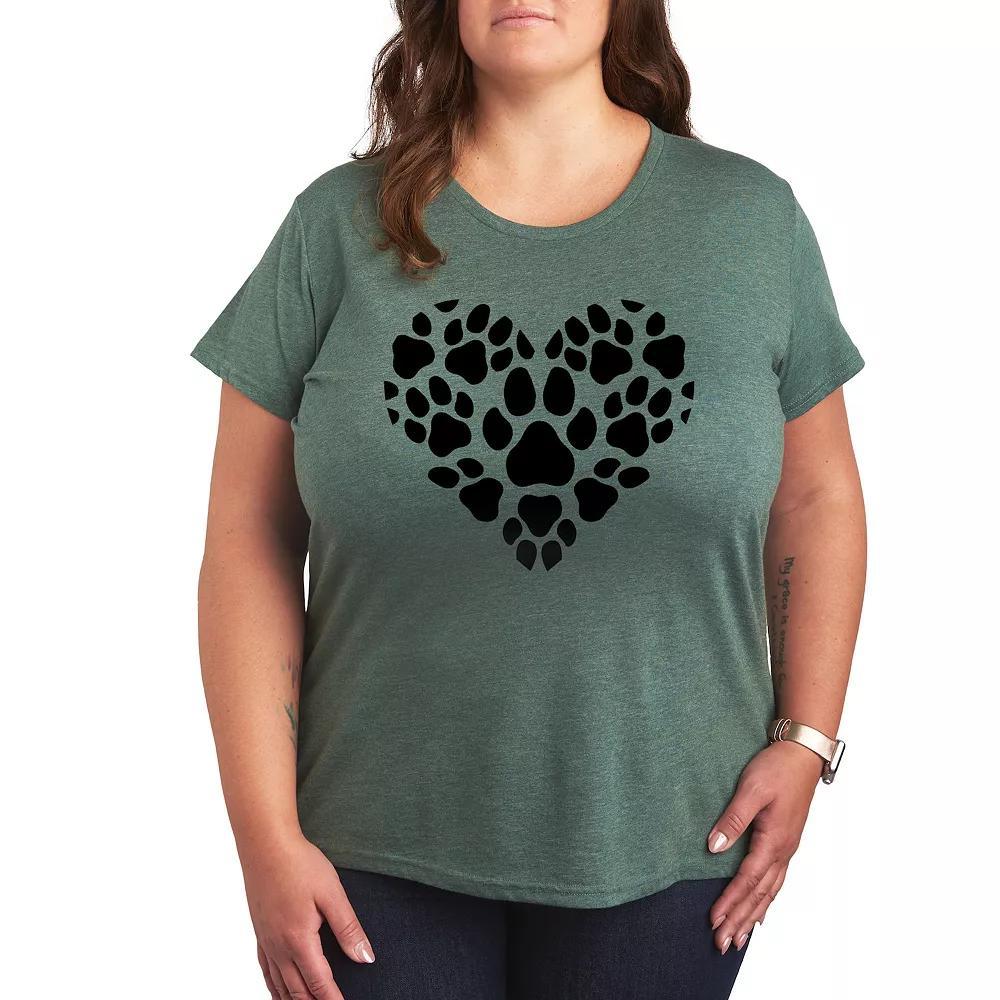 Plus Pawprint Heart Graphic Tee, Womens Grey Green Product Image