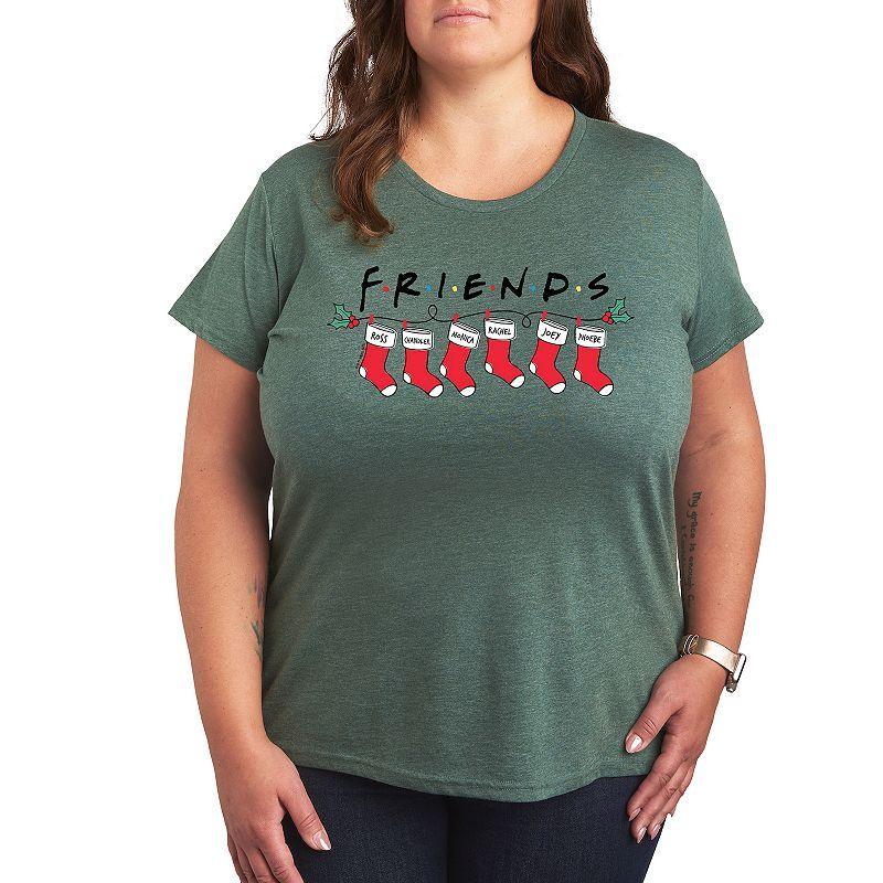 Plus Friends Christmas Stockings Graphic Tee, Womens Grey Juniper Product Image