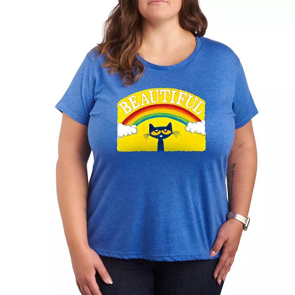 Plus Pete the Cat Beautiful Rainbow Graphic Tee, Womens Heather Grey Product Image