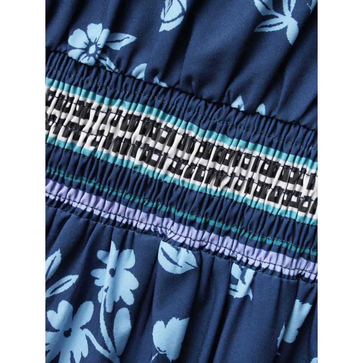 Plus Size Boho Print Shirred Dolman Sleeve Dress Navy Women Elegant Pleated V-neck Short sleeve Curvy BloomChic 26/4X Product Image