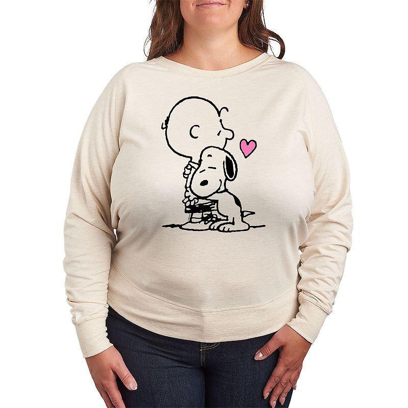 Plus Size Peanuts Snoopy & Charlie Brown Hug French Terry Long Sleeve Tee, Womens Product Image