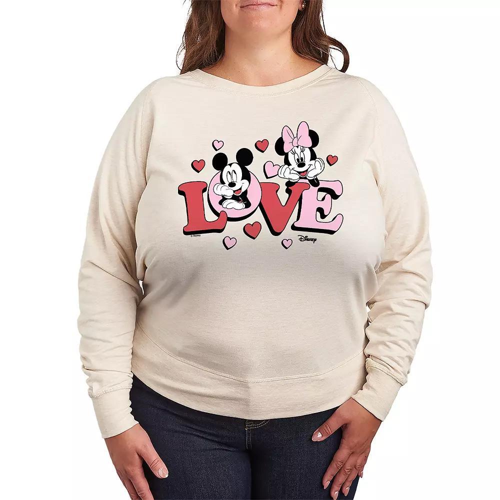 Disneys Mickey & Minnie Mouse Plus Size Love French Terry Long Sleeve Tee, Womens Product Image