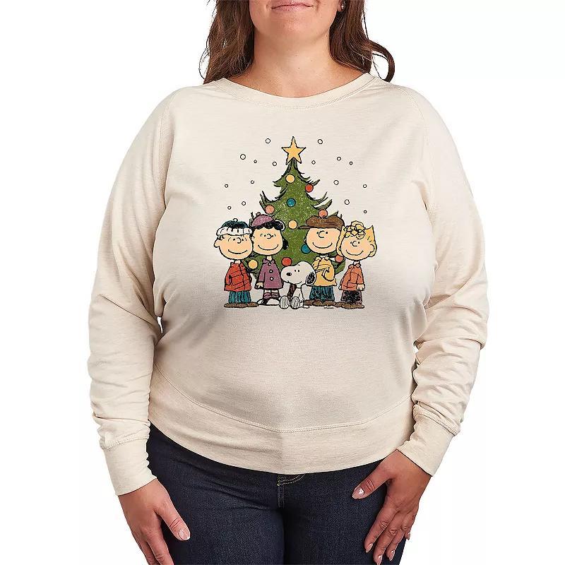 Women's Peanuts Christmas Group French Terry Long Sleeve Tee, Size: Large, Beige Product Image
