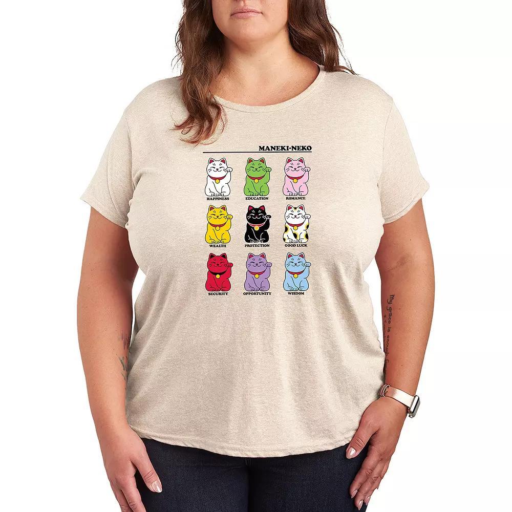 Plus Lucky Cat Grid Graphic Tee, Womens Grey Gray Product Image