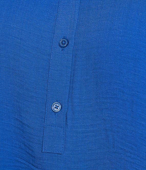 Investments Plus Size Woven Short Sleeve Point Collar Partial Button Front Top Product Image