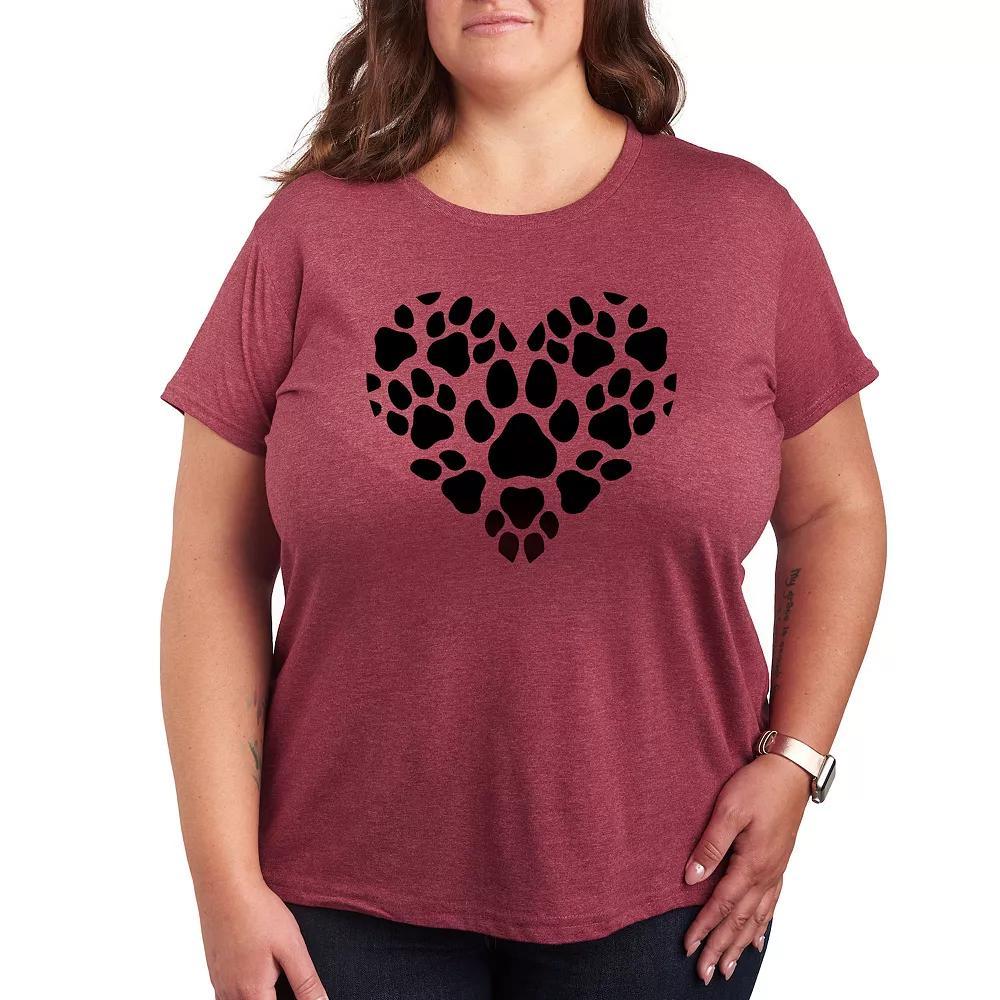 Women's Pawprint Heart Graphic Tee, Girl's, Size: Large, Grey Wine Product Image