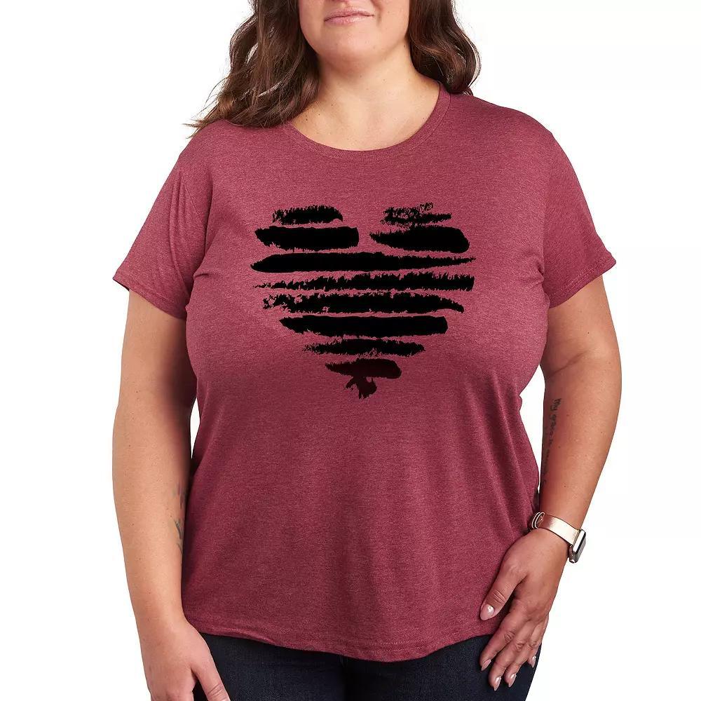 Plus Size Brushstroke Heart Stripes Graphic Tee, Womens Grey Dark Red Product Image