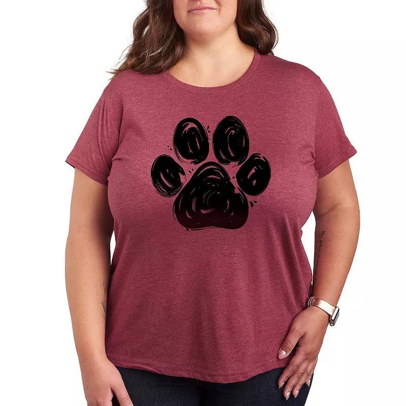 Plus Brushstroke Paw Print Graphic Tee, Womens Grey Gray Product Image