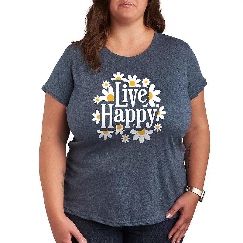Plus Live Happy Daisies Graphic Tee, Womens Grey Blue Product Image