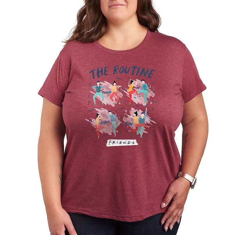 Plus Size Friends The Routine Poses Graphic Tee, Womens Grey Dark Red Product Image