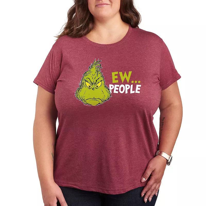 Plus Dr. Seuss The Grinch Ew People Graphic Tee, Women's, Size: 2XL, Grey Dark Red Product Image
