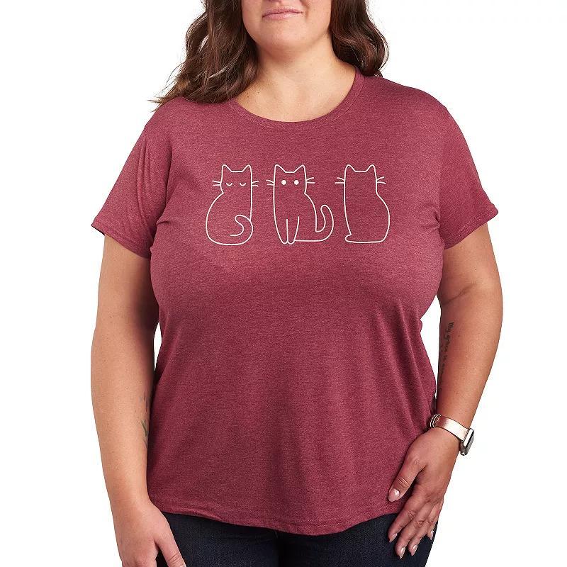 Plus Cat Outlines Graphic Tee, Womens Grey Dark Red Product Image