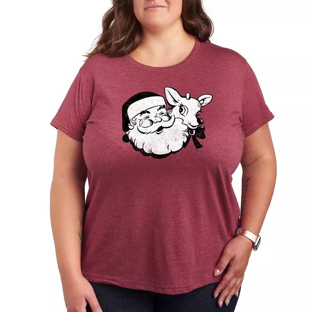Plus Size Santa & Reindeer Holiday Graphic Tee, Womens Grey Gray Product Image