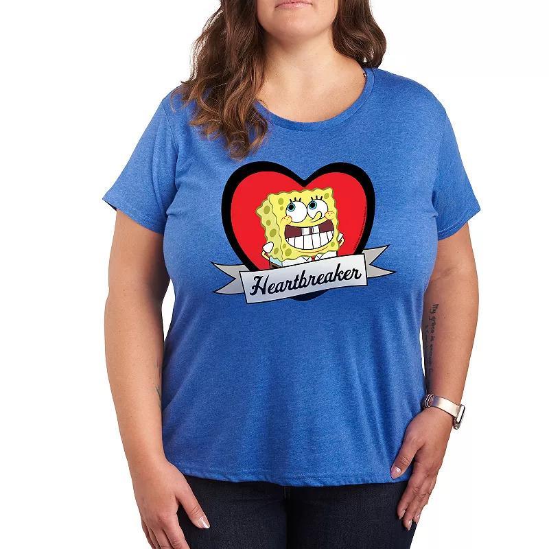 Plus Size Nickelodeon SpongeBob Squarepants Heartbreaker Graphic Tee, Womens Grey Royal Blue Product Image