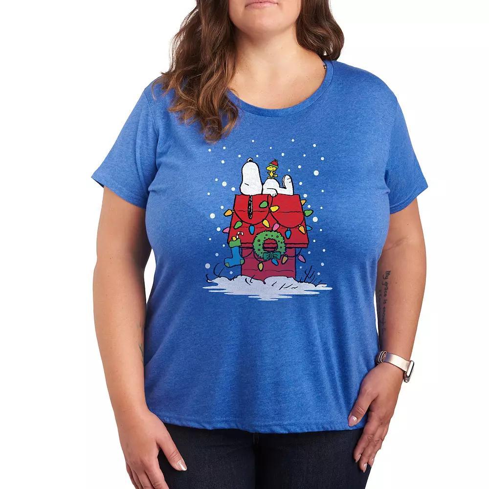 Plus Peanuts Snoopy & Woodstock Lit Up Graphic Tee, Women's, Size: 4XL, Grey Royal Blue Product Image