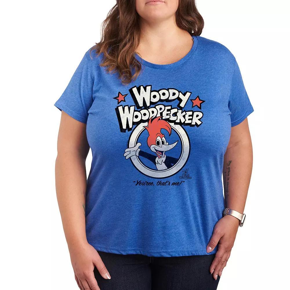 Plus Woody Woodpecker Yesiree Graphic Tee, Womens Grey Royal Blue Product Image