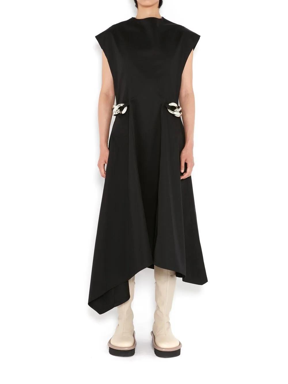 JW ANDERSON Cap Sleeved Asymmetric Midi Dress In Black Product Image