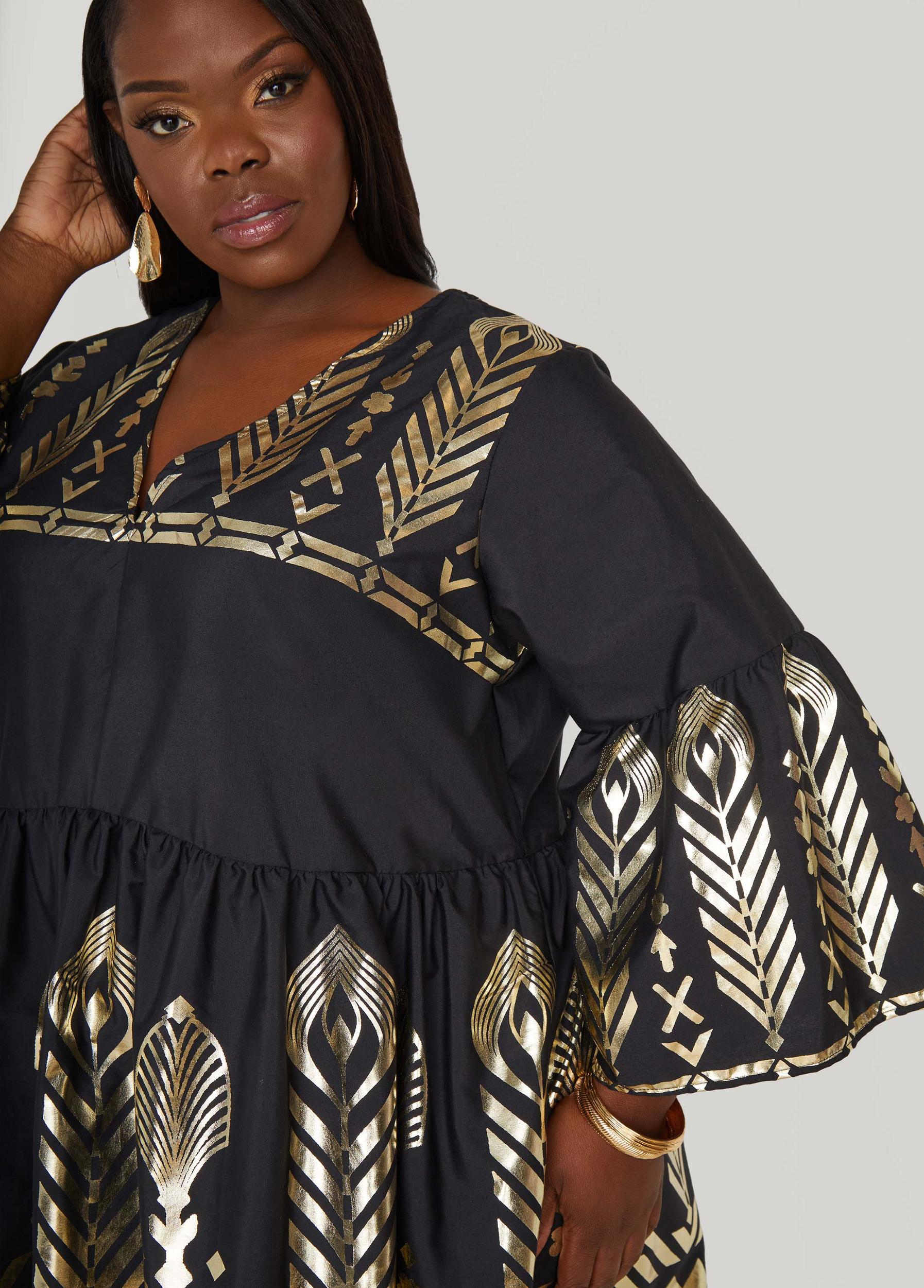 Metallic Print Babydoll Dress Product Image