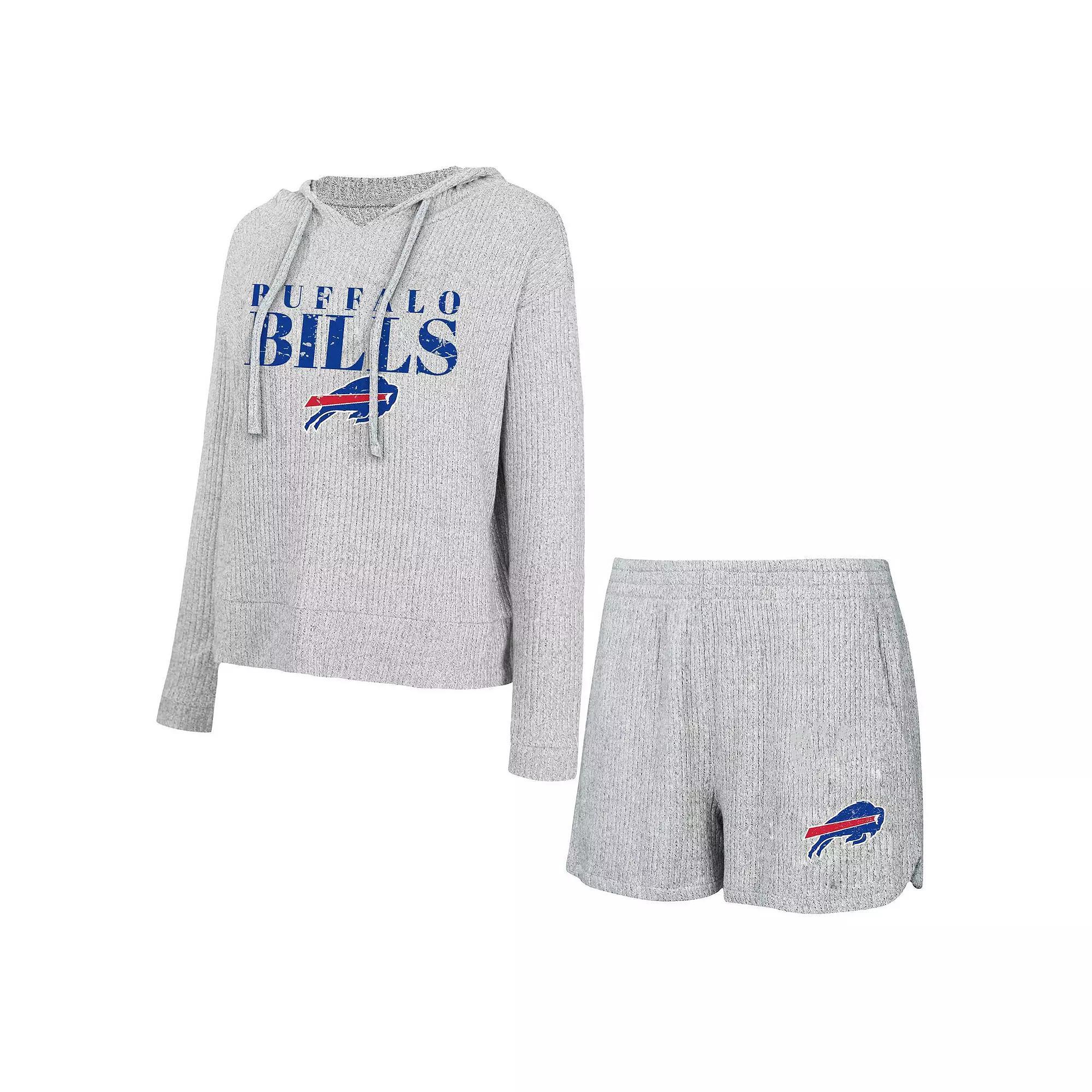 Womens Concepts Sport Gray Buffalo Bills Juniper Long Sleeve Hoodie T-Shirt & Shorts Set Product Image