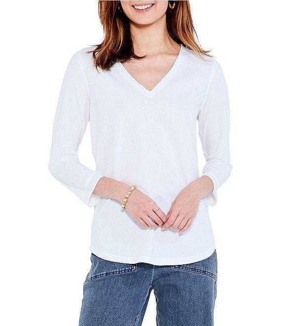 NIC + ZOE Perfect Knit V-Neck 3/4 Sleeve Tee Shirt Product Image