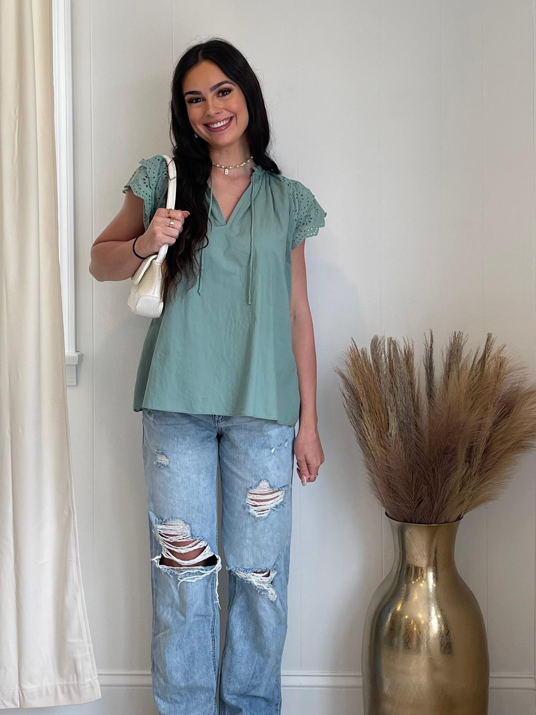 FINAL SALE Marina Eyelet Ruffle Sleeve Top Product Image