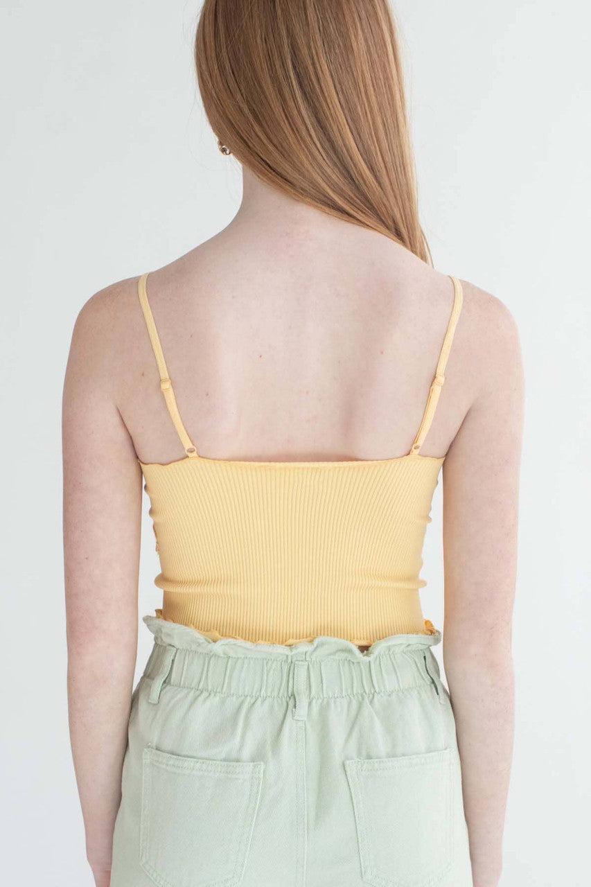 Banana Yellow Seamless Lace Trim Crop Cami Product Image